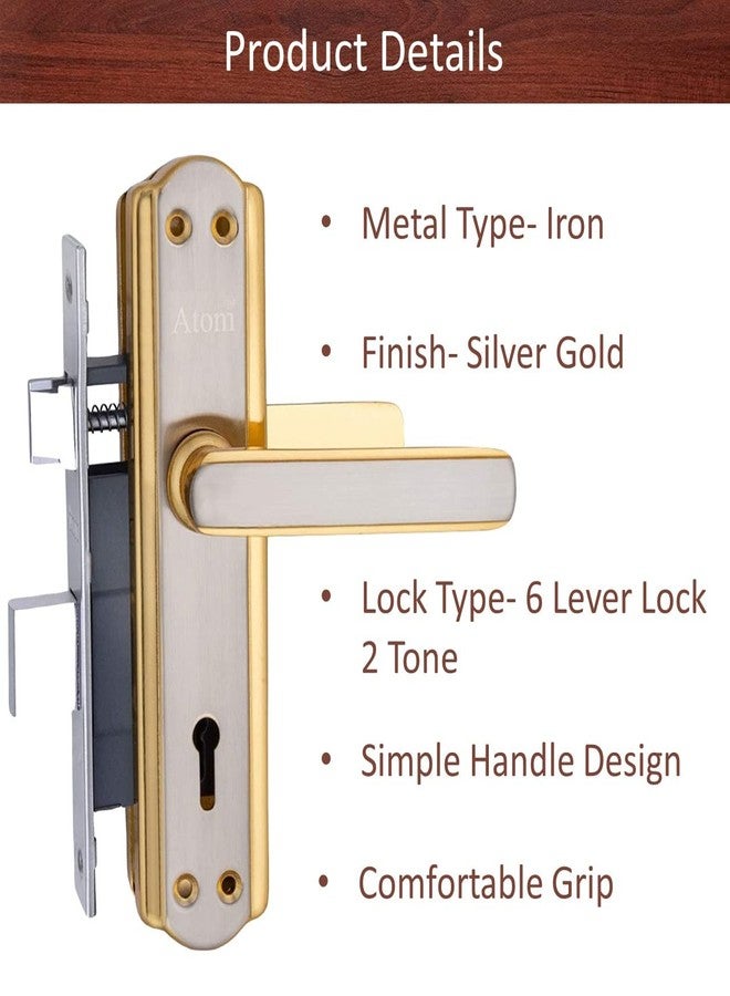 Atom Heavy Duty Mortise Door Lock for Bedroom, Living Room, Main Door, Silver Gold Finish | 3 Keys | 6 Lever Double Stage Lockset for House Hotel Office(606KY) - Image 4